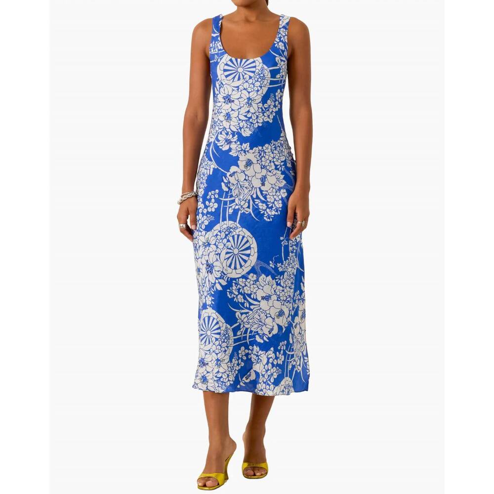 NEW ALIX OF BOHEMIA adele royal spoke silk dress in medium blue